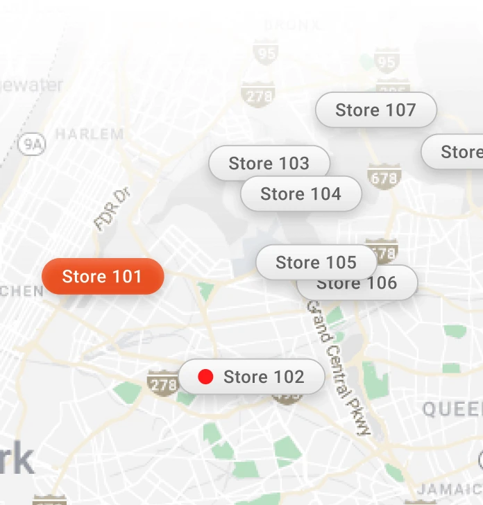 Portfolio map showing Store 101 and other managed locations