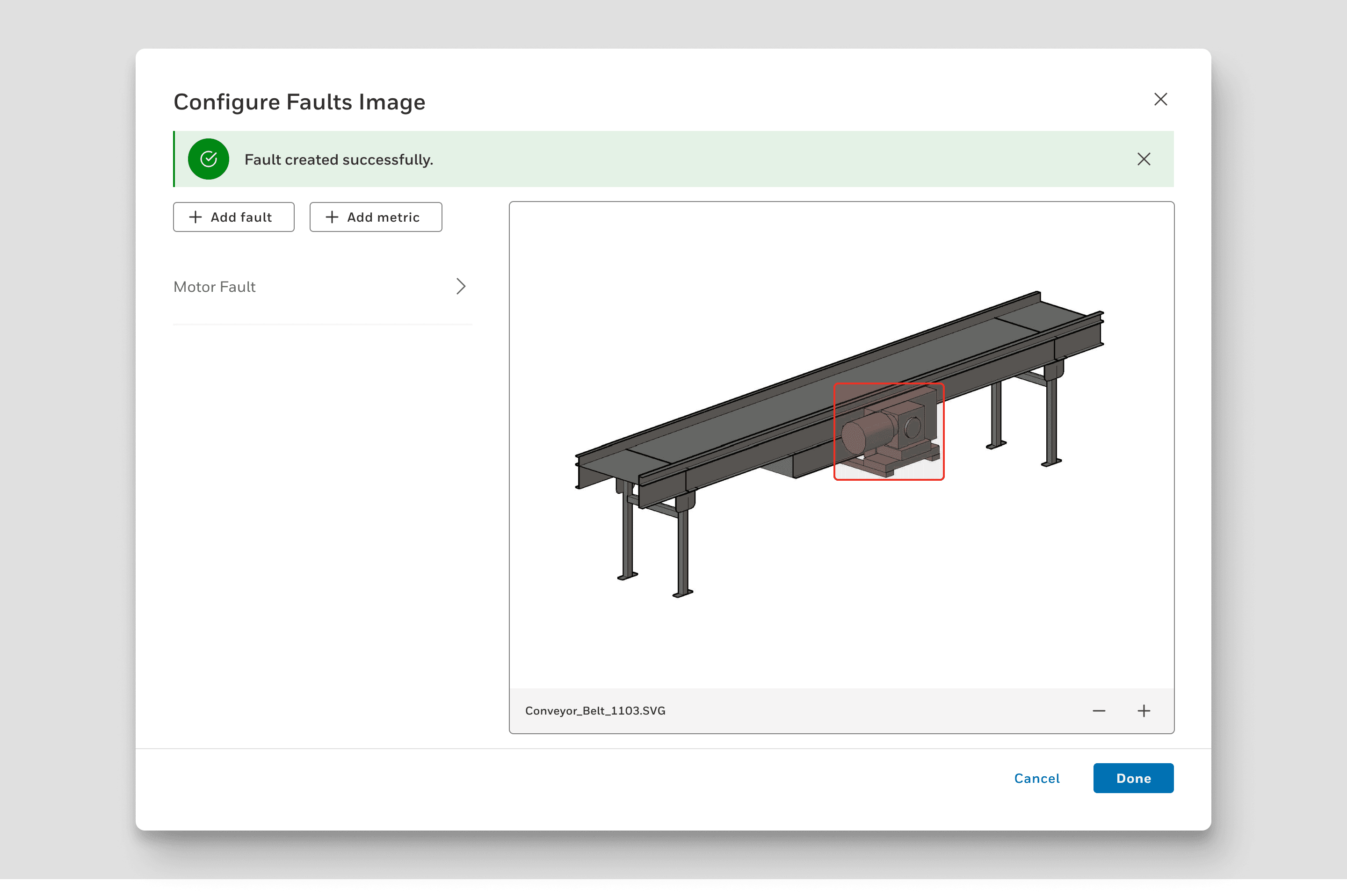 Mid-fidelity design of the image properties with a fault created