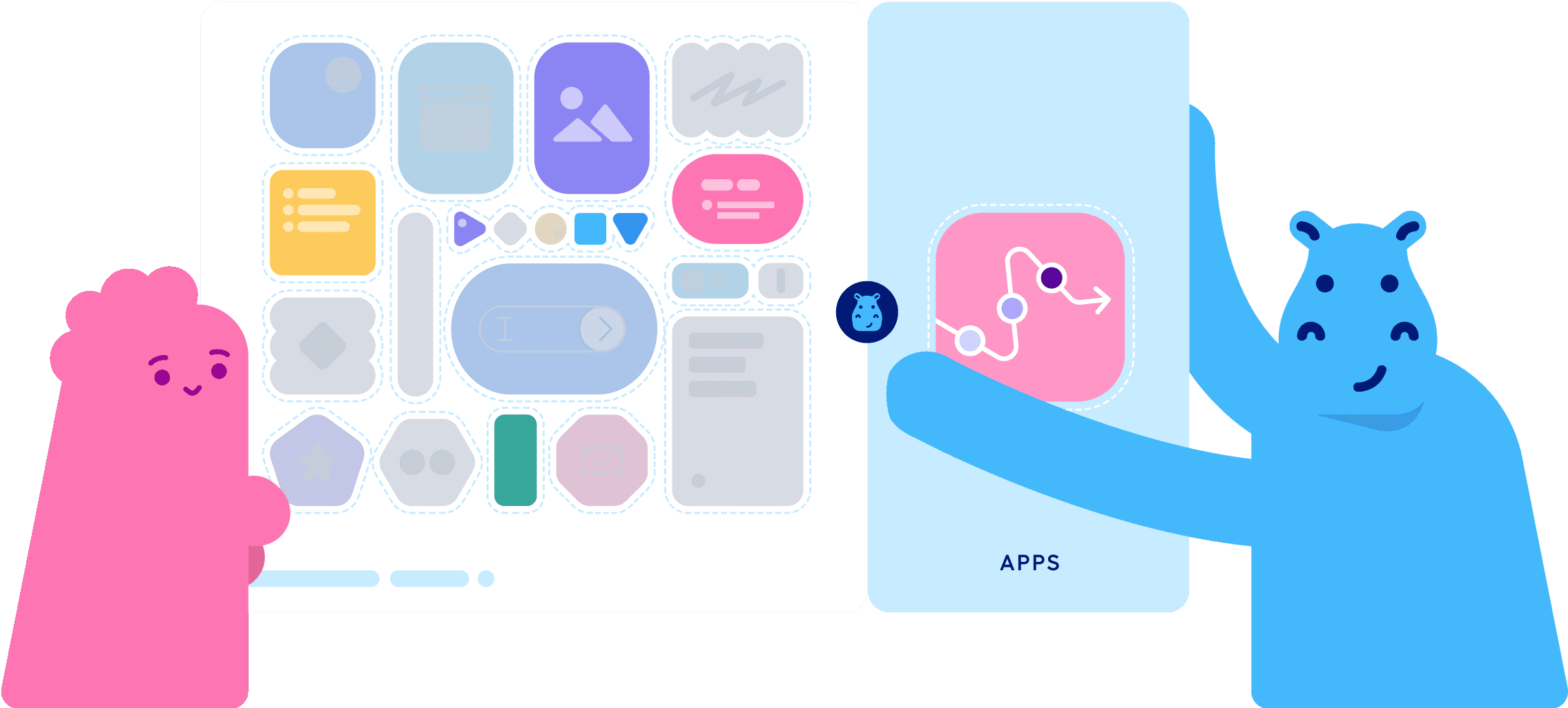 Hippo Characters Builds Workflows Illustration