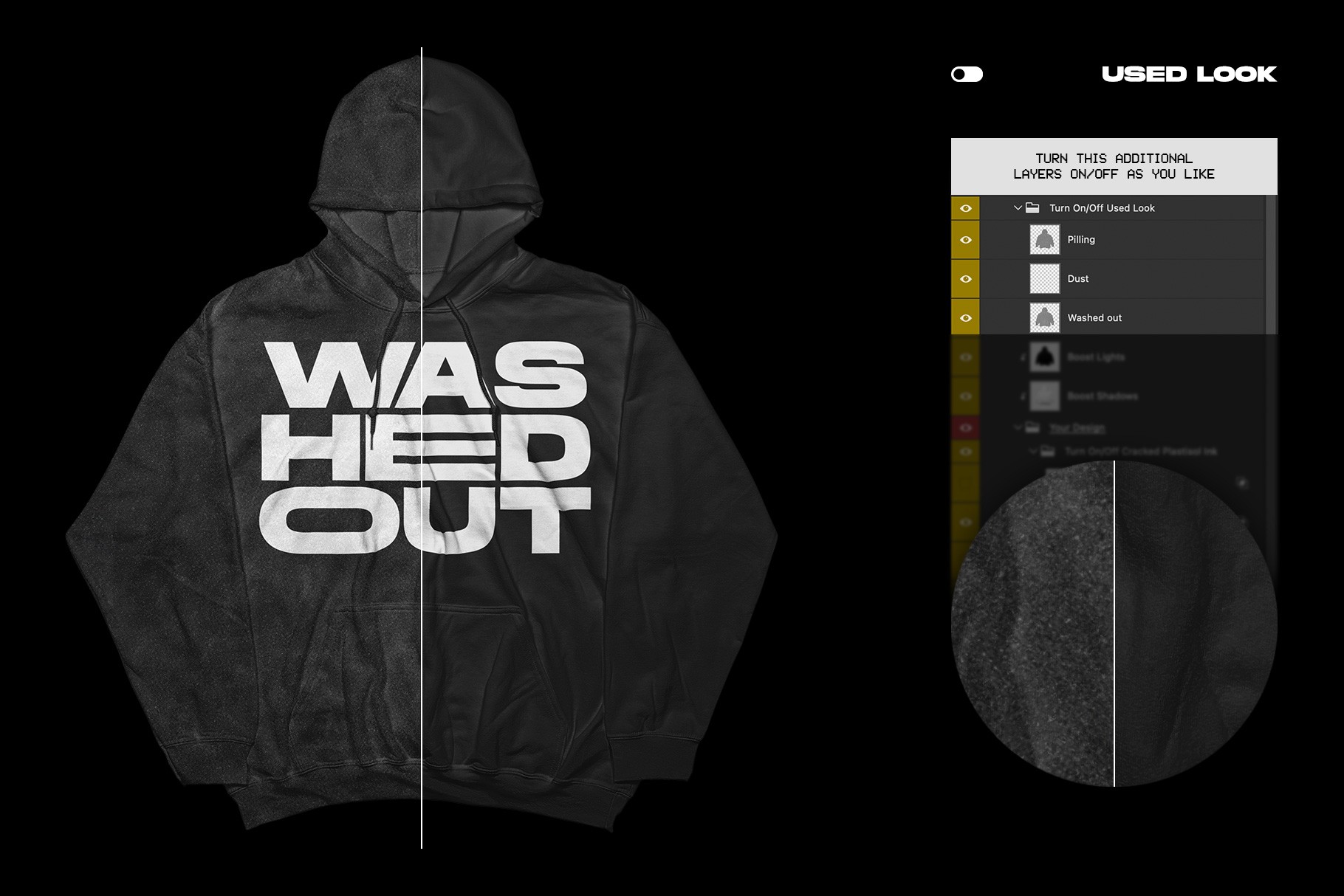 Gildan 18500 Hoodie Folded arms mockup used fabric look with worn texture