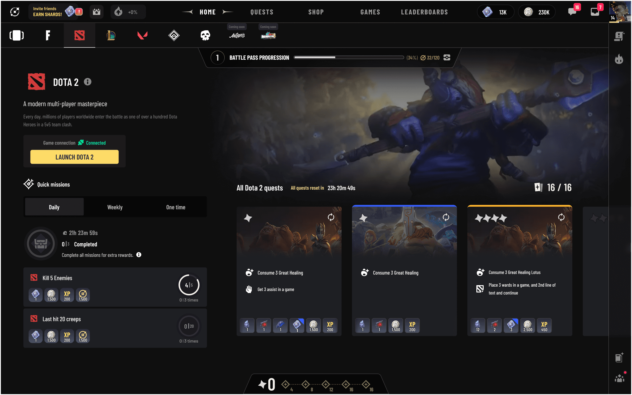 Radiant Game Quest page [Dota2].