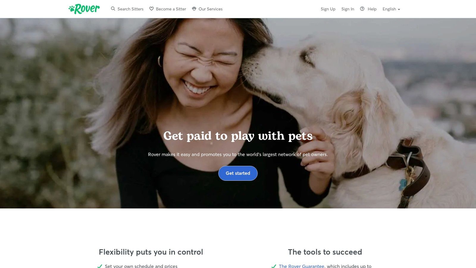 A person walking a happy dog, representing a pet-sitting side hustle in the UK.