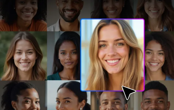 Biometric data protection info with a grid of faces and one highlighted portrait.