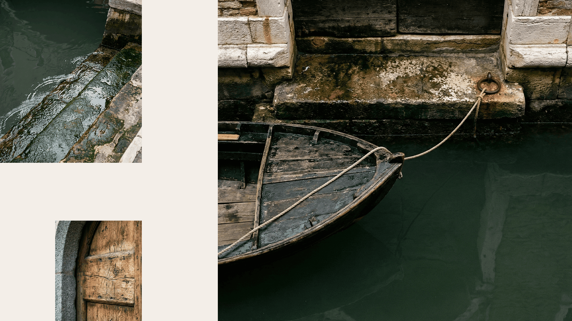 Венеция с воды — частная лодка у старинного палаццо на тихом канале