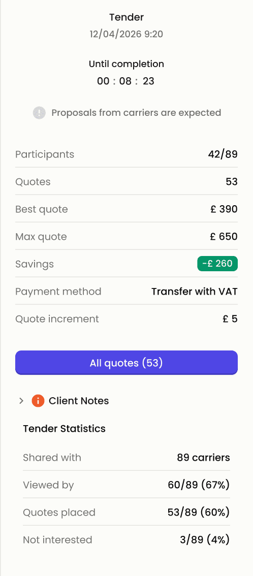 logistics transport management tender screenshot