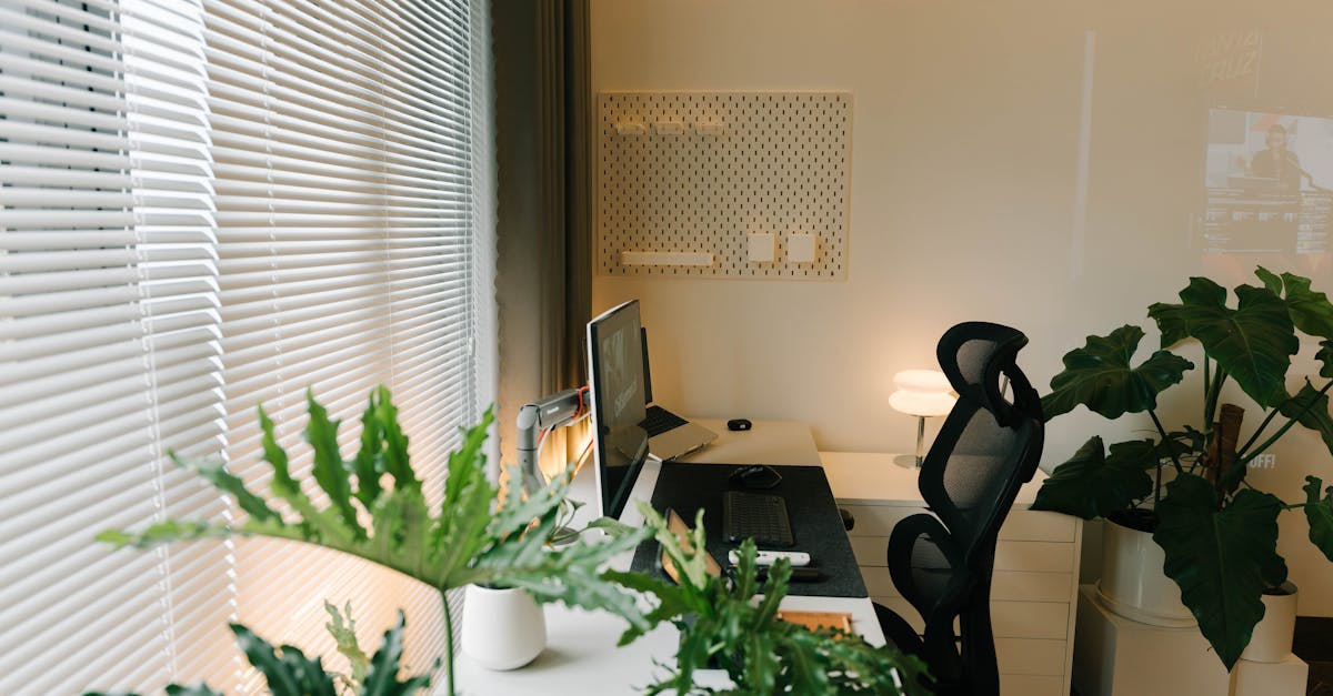 Bright modern home office space with plants and ergonomic chair.