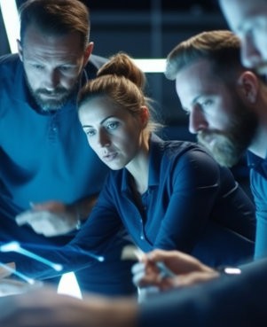 multiple people working together