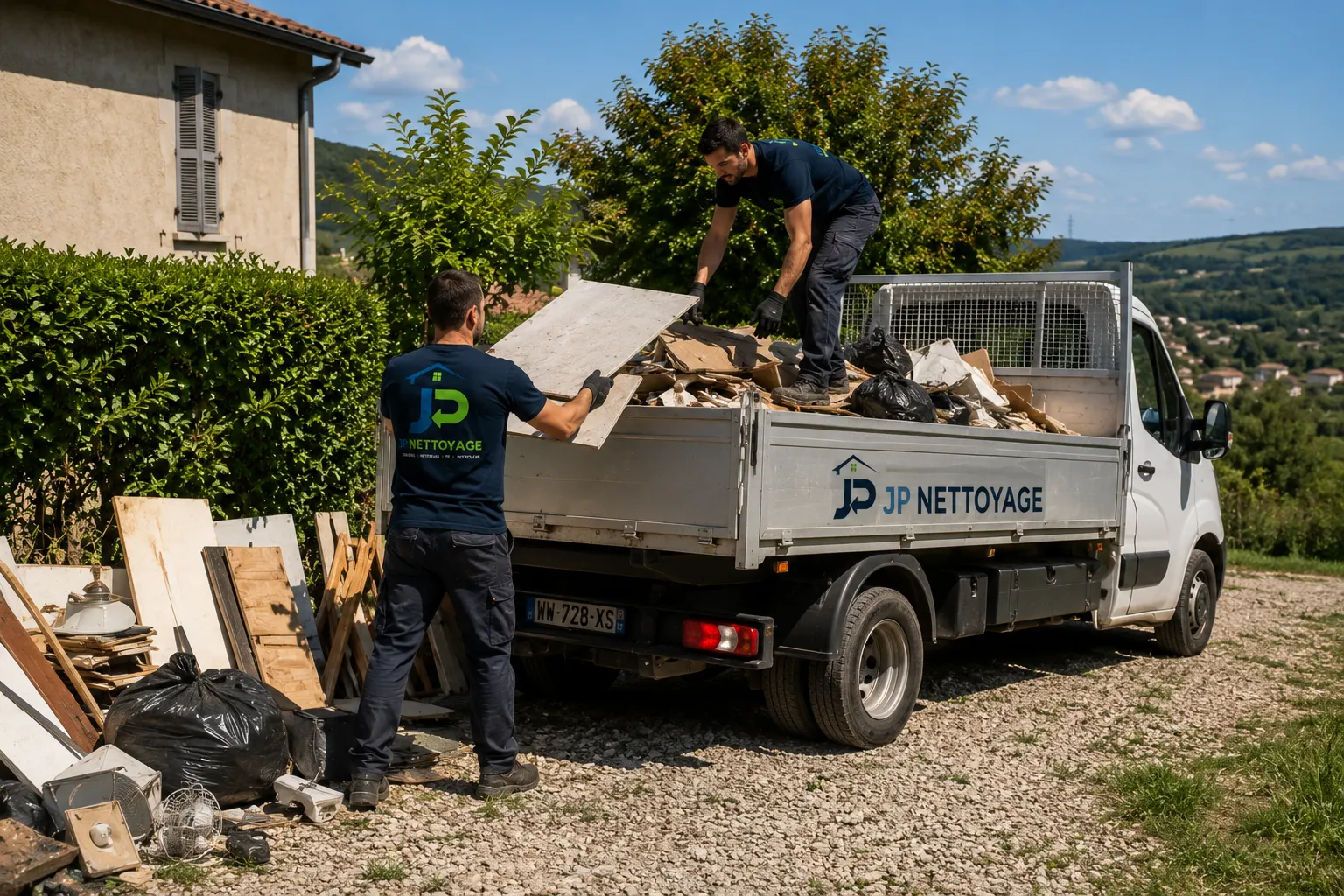 Chargement et évacuation de déchets de chantier réalisés par JP Nettoyage à Clermont-Ferrand et dans le Puy-de-Dôme.