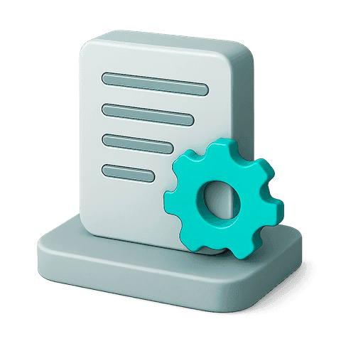 Document with teal gear, customizable workflows.