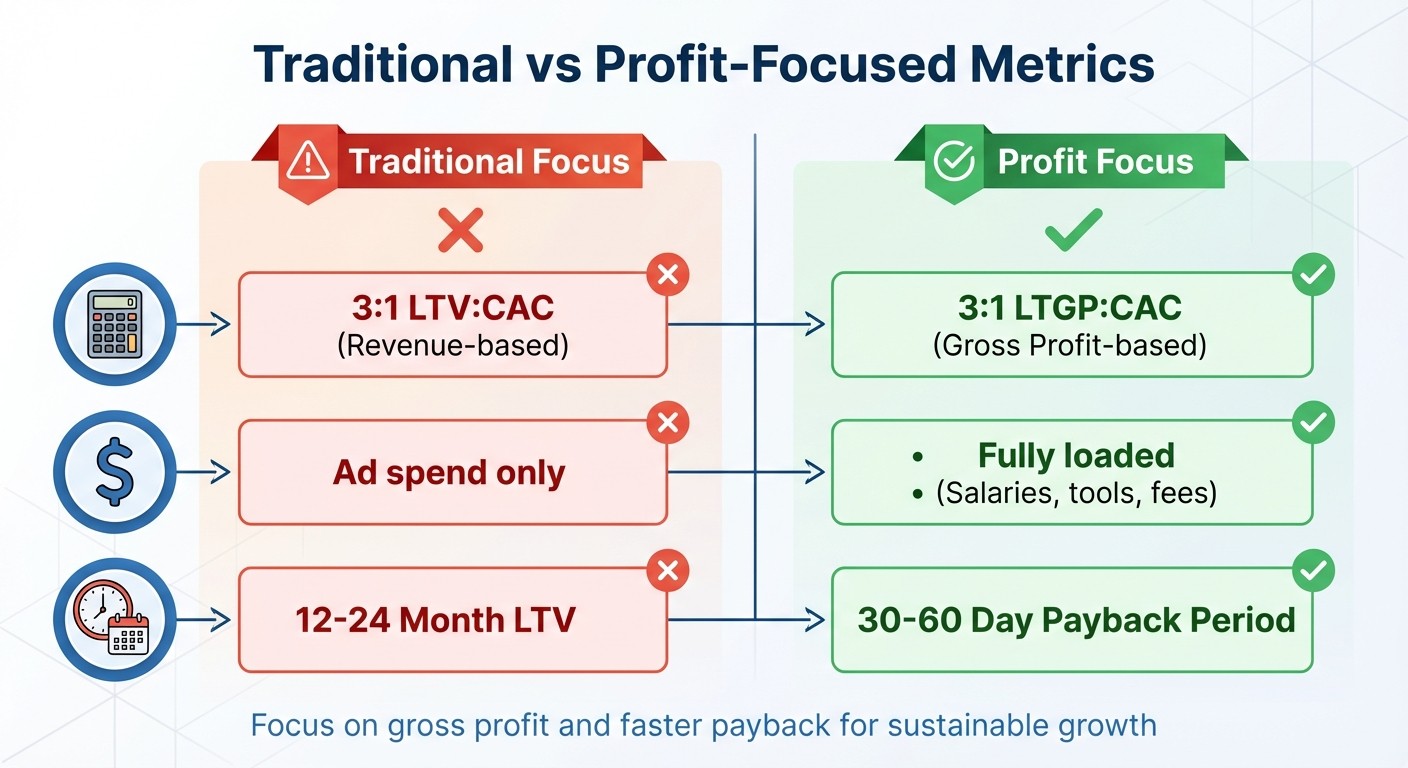 Traditional vs Profit-Focused LTV:CAC Metrics Comparison