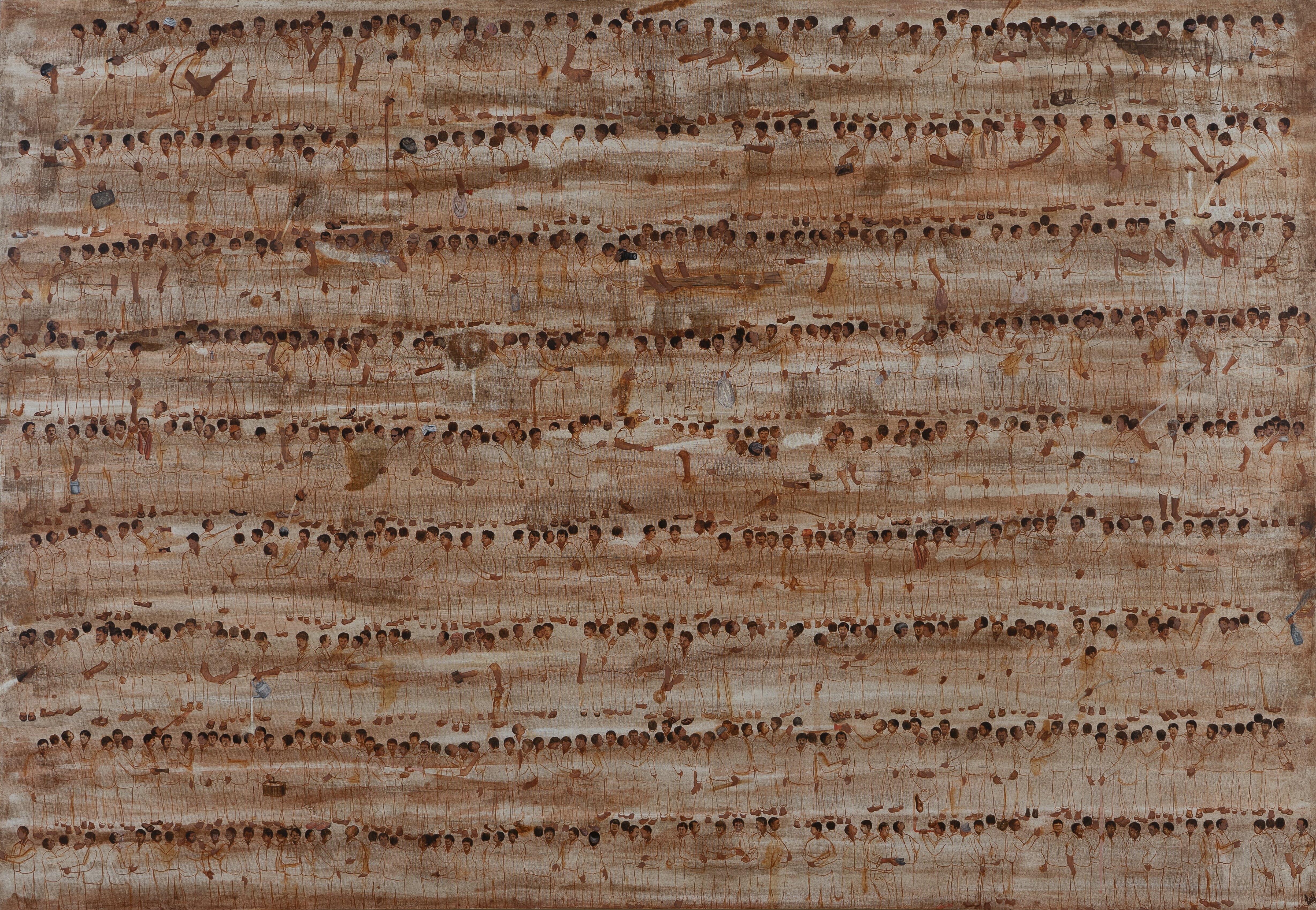 herd of sheep on road painting