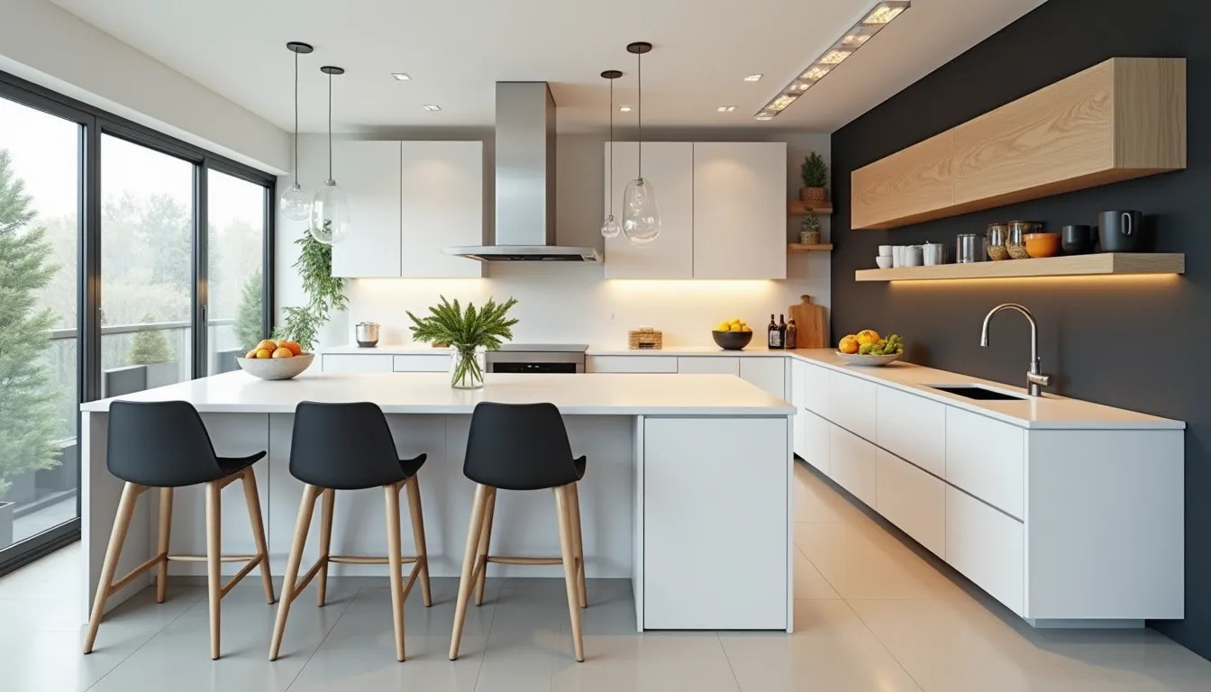 Modern UK rental apartment kitchen with white cabinetry and breakfast bar suited for professional tenants through BRRR.