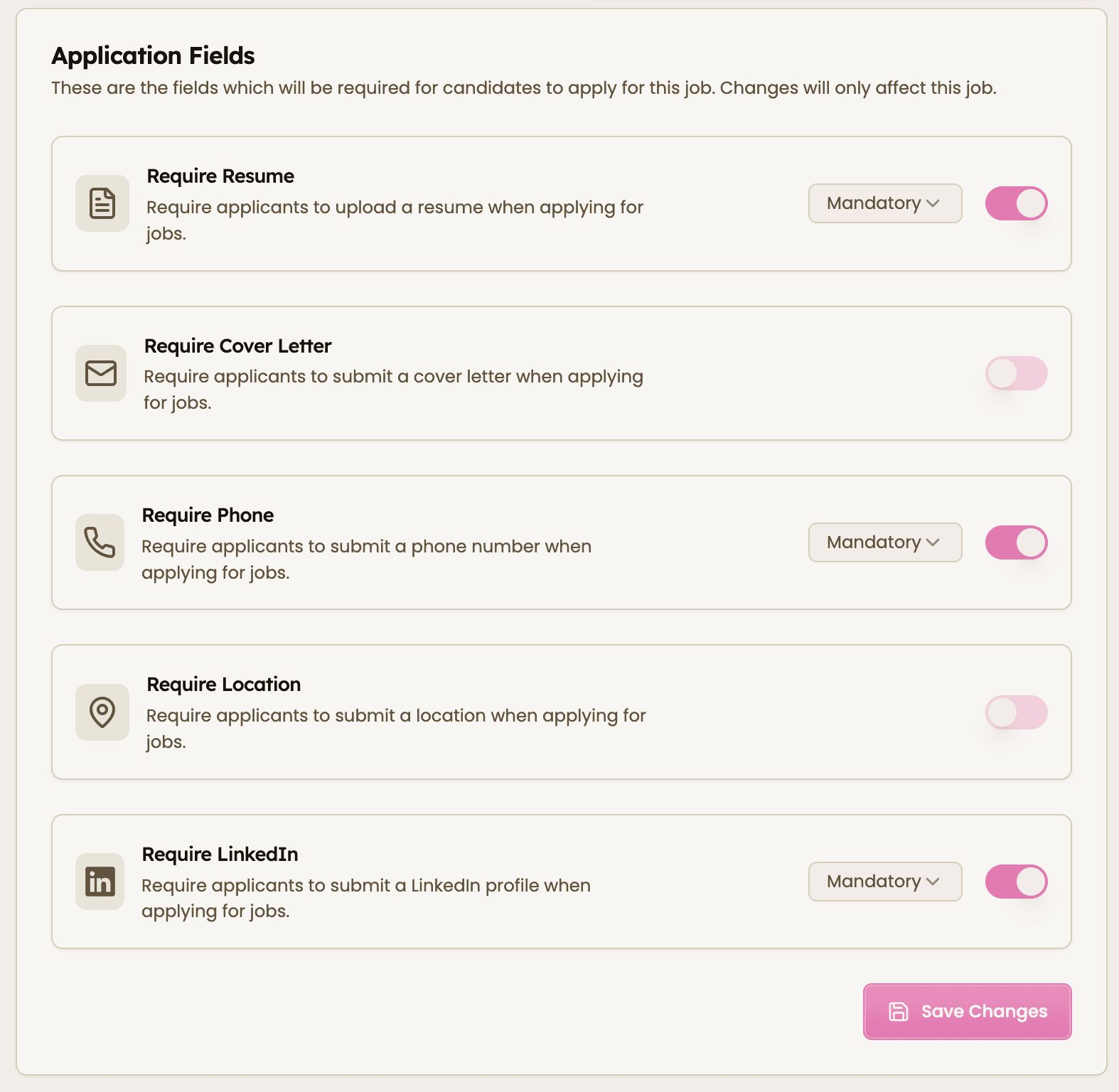 Configure application fields