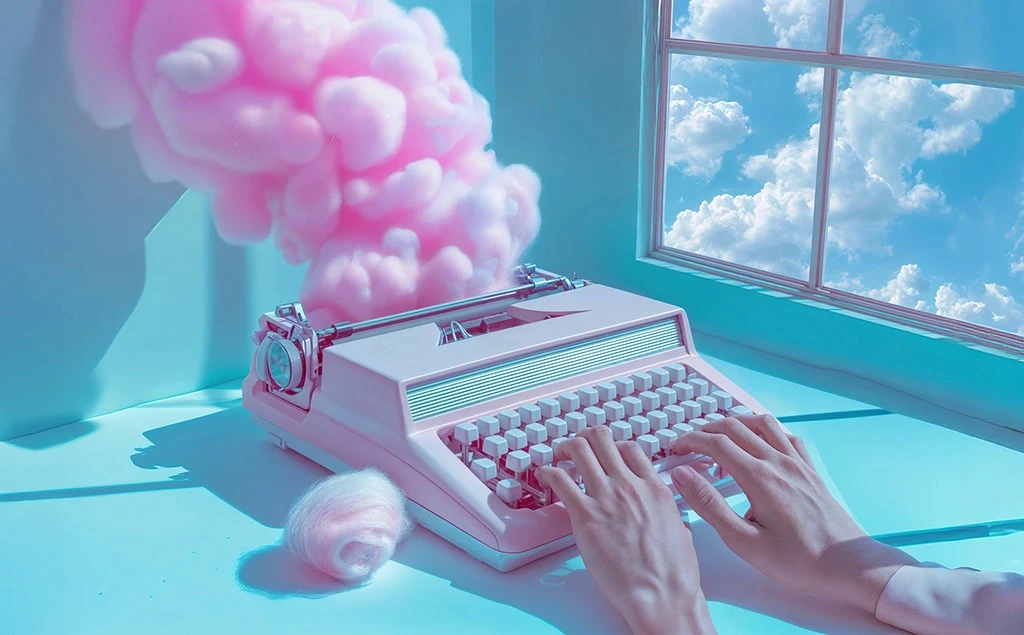 Roze oblaci izlaze iz pisaće mašine