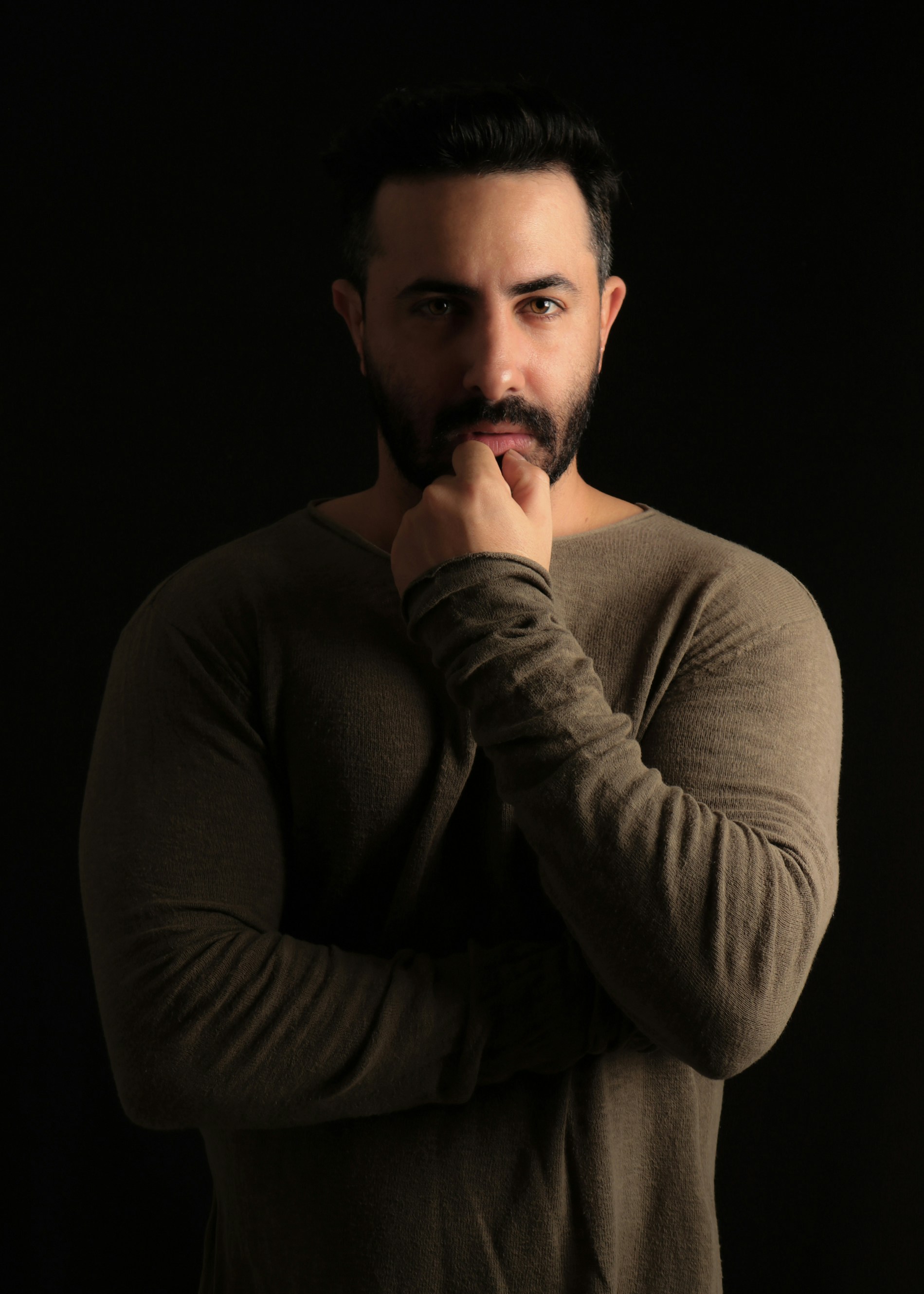 a man with his hand on his chin