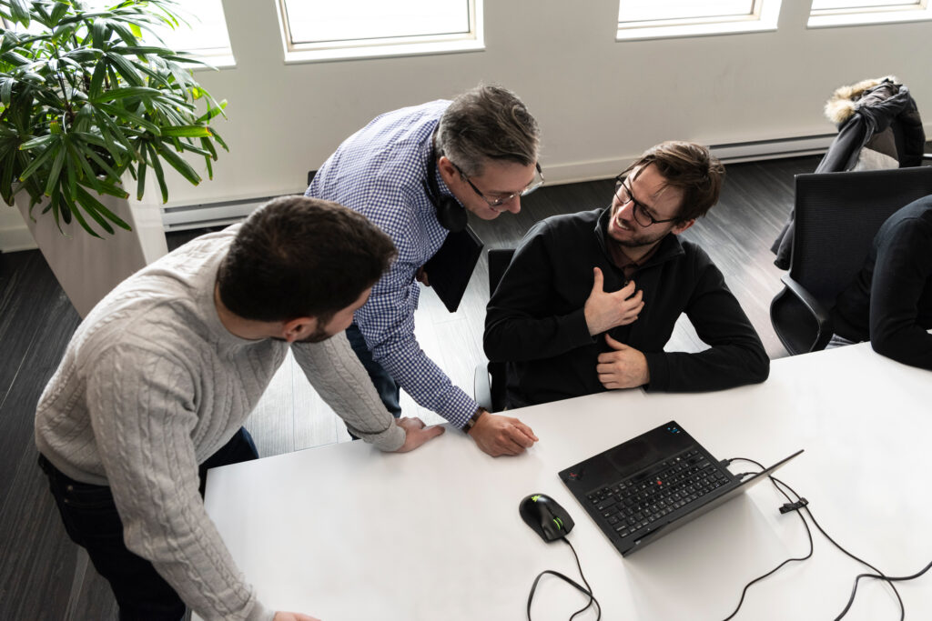 A person pointing at a curve with artificial intelligence.