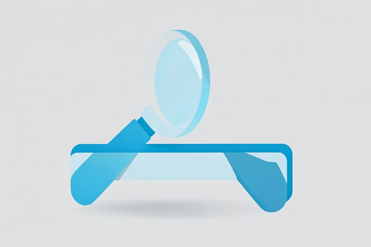 Close-up of a magnifying glass over a website's search bar.