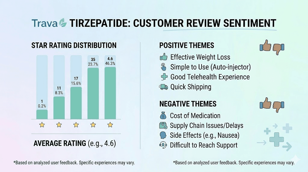 Trava Health tirzepatide customer review analysis and rating breakdown