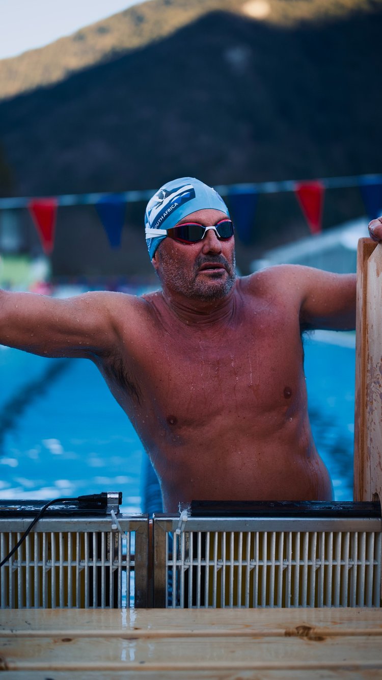 A powerful image of an ice swimmer braving freezing waters, showcasing the extreme endurance and resilience required for the sport.