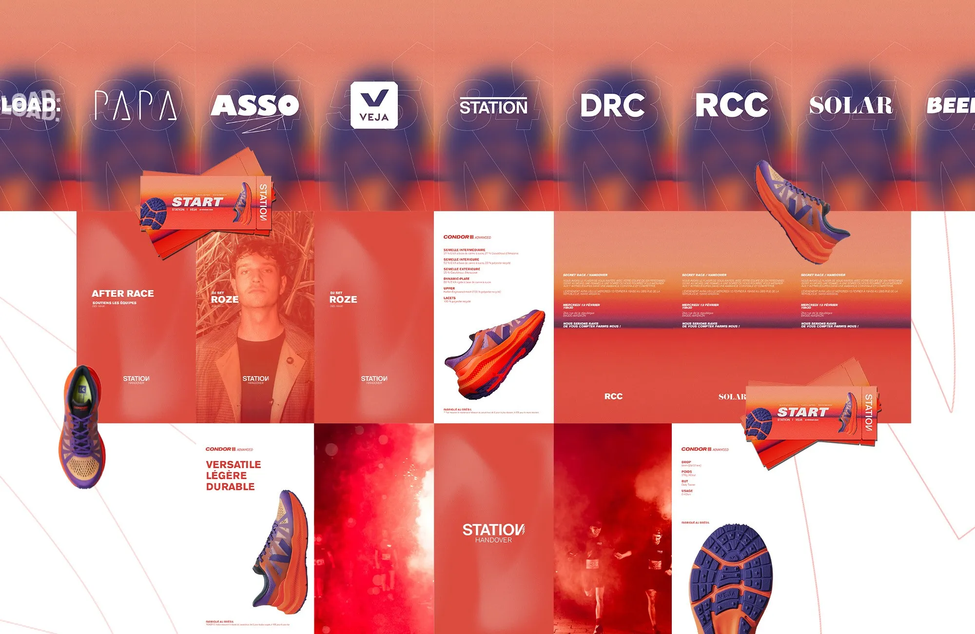 Ensemble d'assets digitaux et stratégie d'activation de marque pour l'événement sportif Veja x Station.