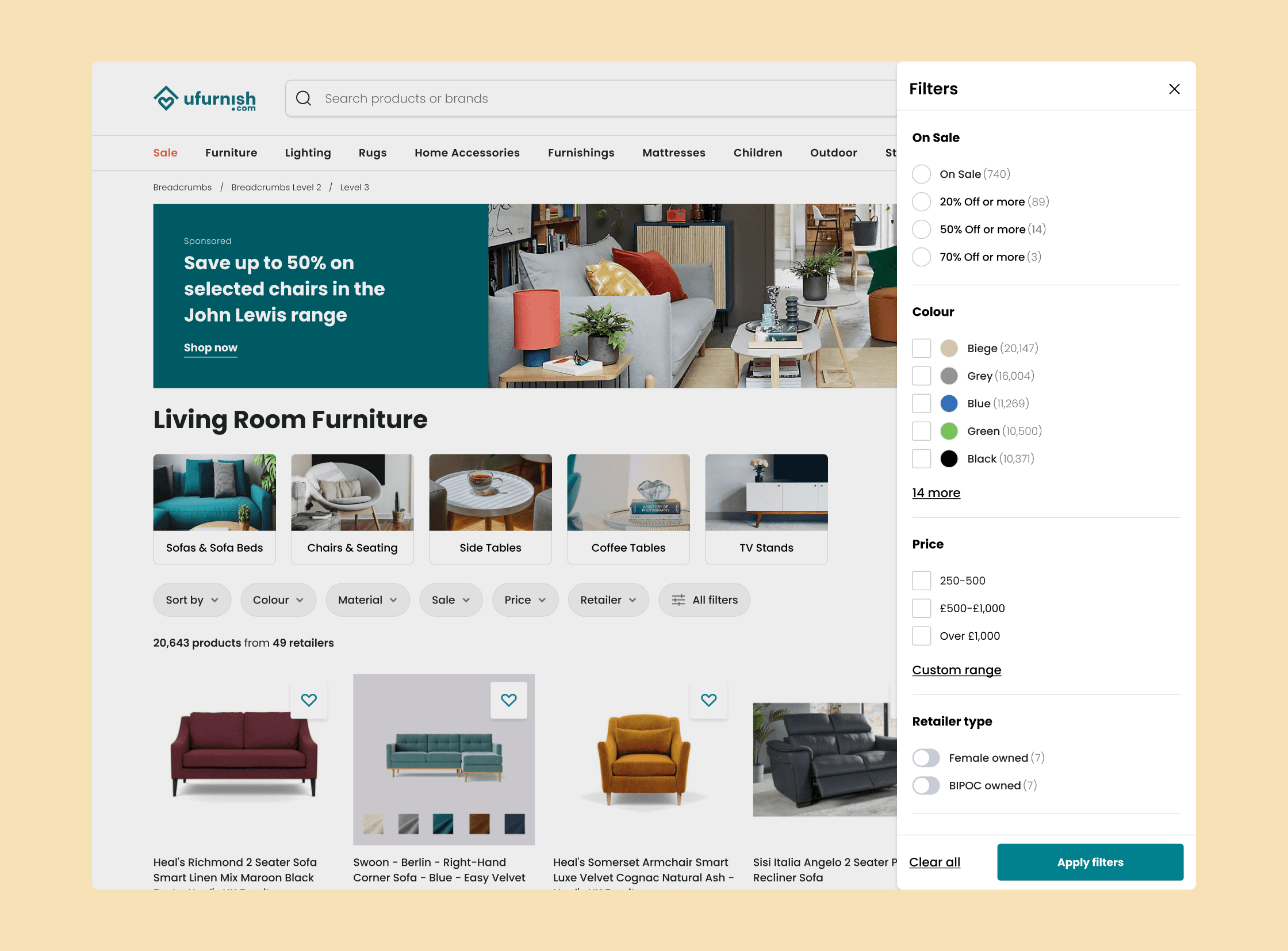 Search filters on desktop