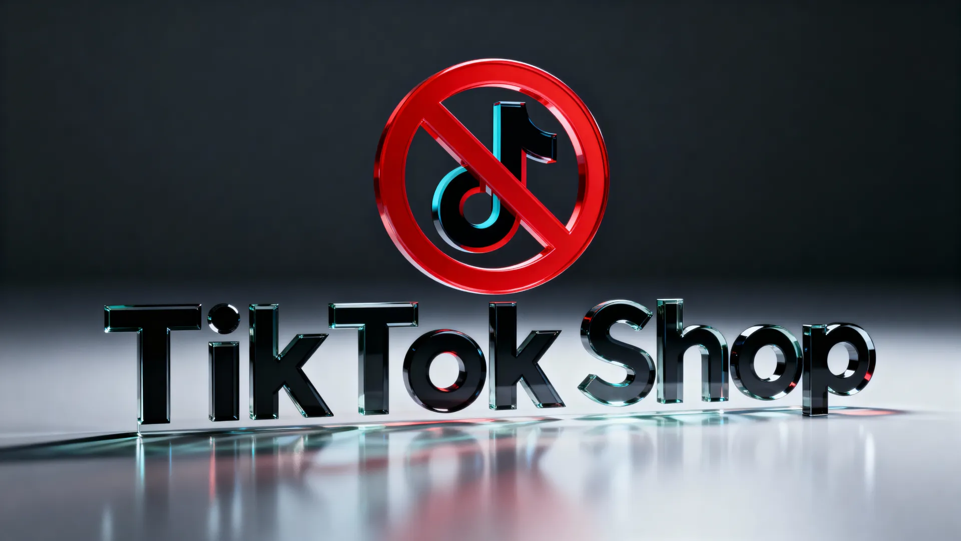 3D render of the TikTok Shop logo with a red "no" symbol over the TikTok icon, signifying bans or penalties relevant to the fulfillment issues discussed in the article.
