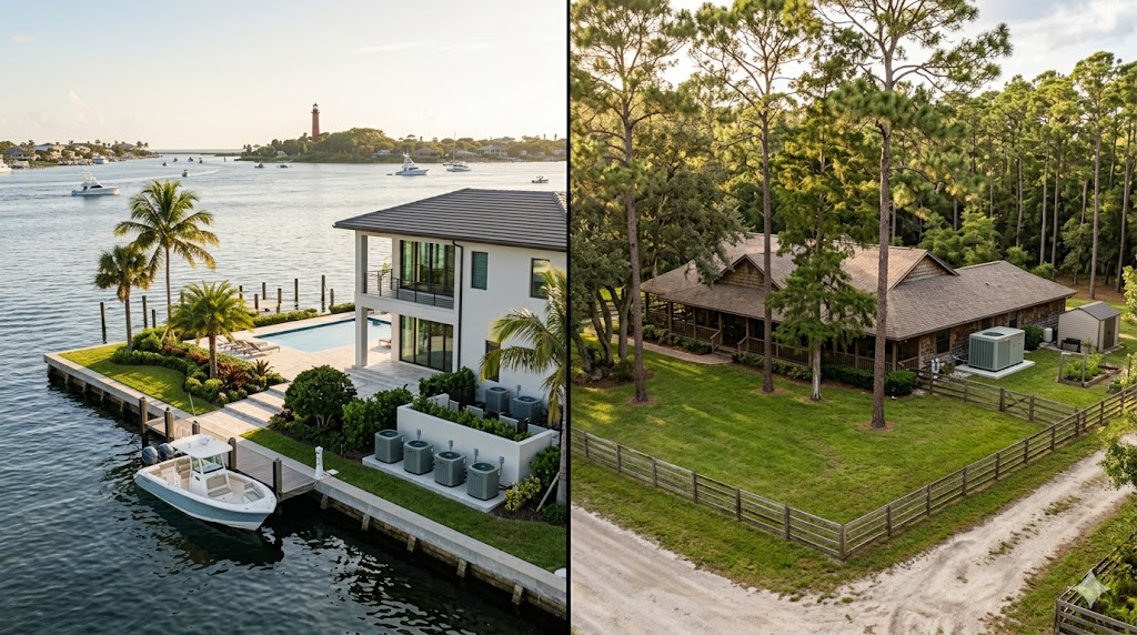 Waterfront Jupiter home next to an inland Jupiter Farms property