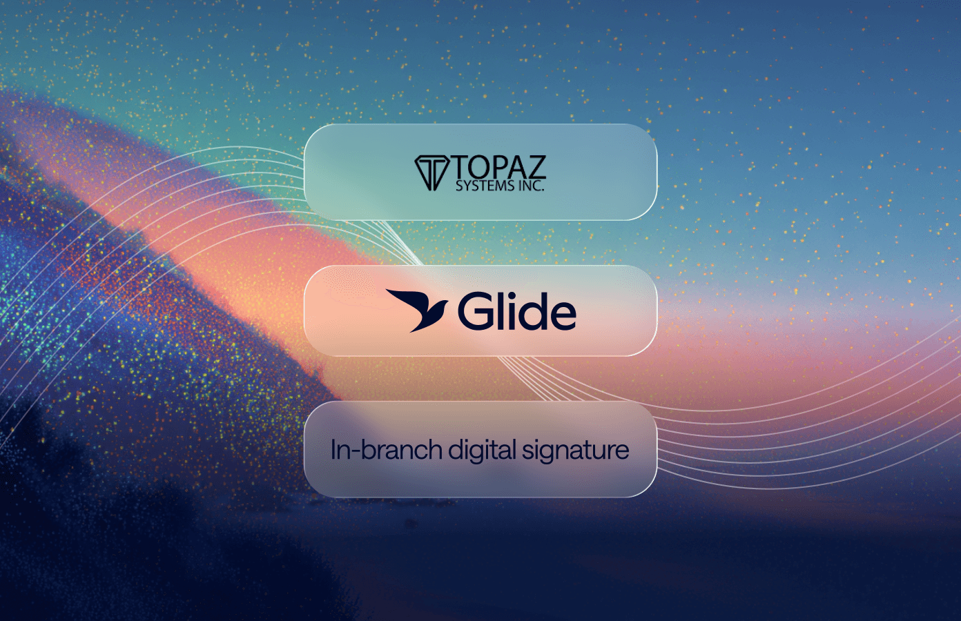 Abstract hero image showing a dynamic wave of orange and blue particles on a gradient background.