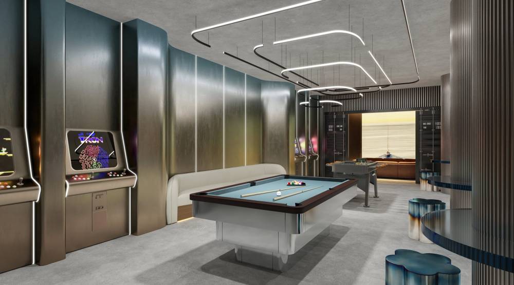A luxurious hotel lobby adorned with graceful arches, enhancing the opulence of Portside Square.