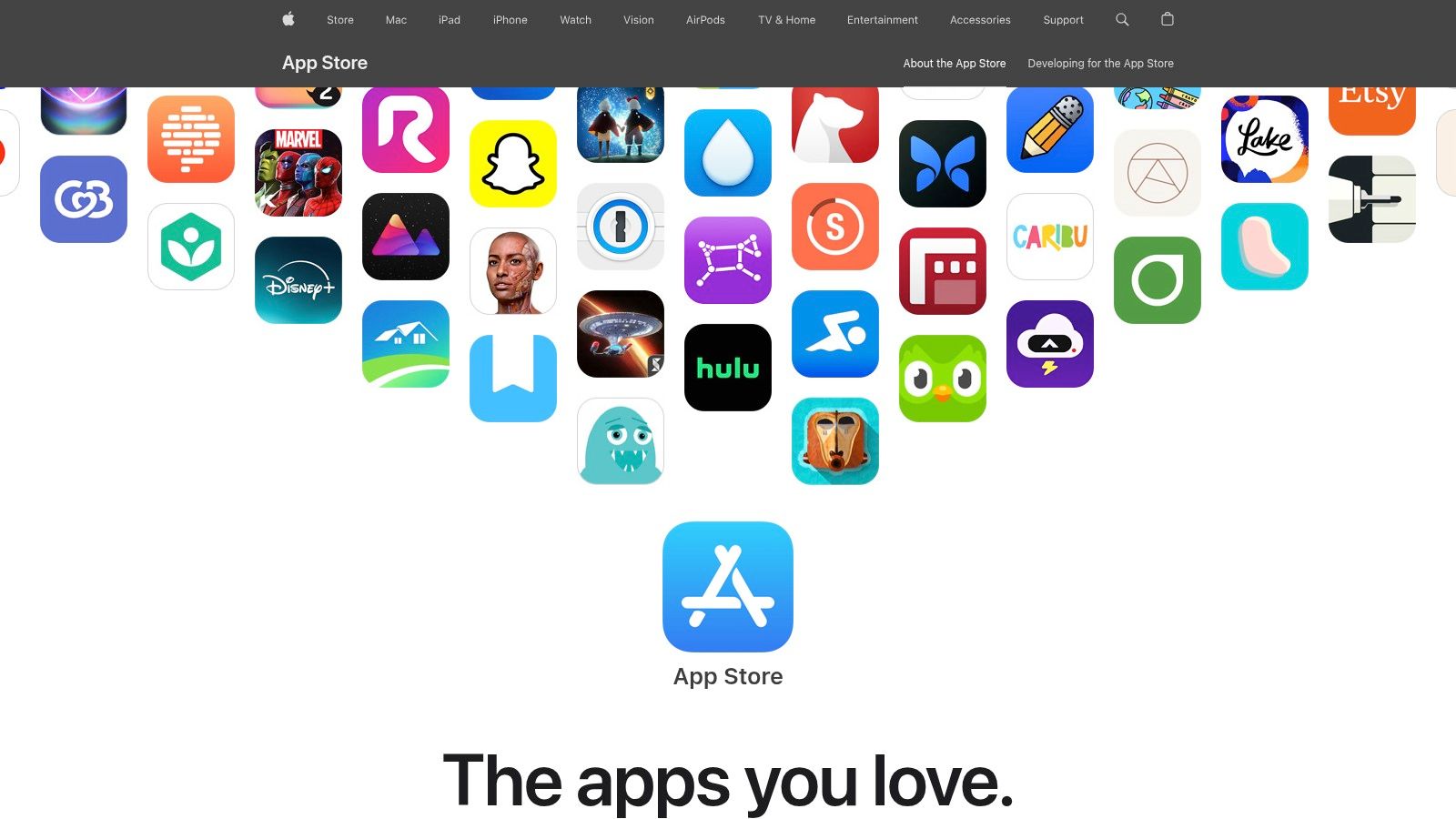 The Apple App Store showing various apps available for download