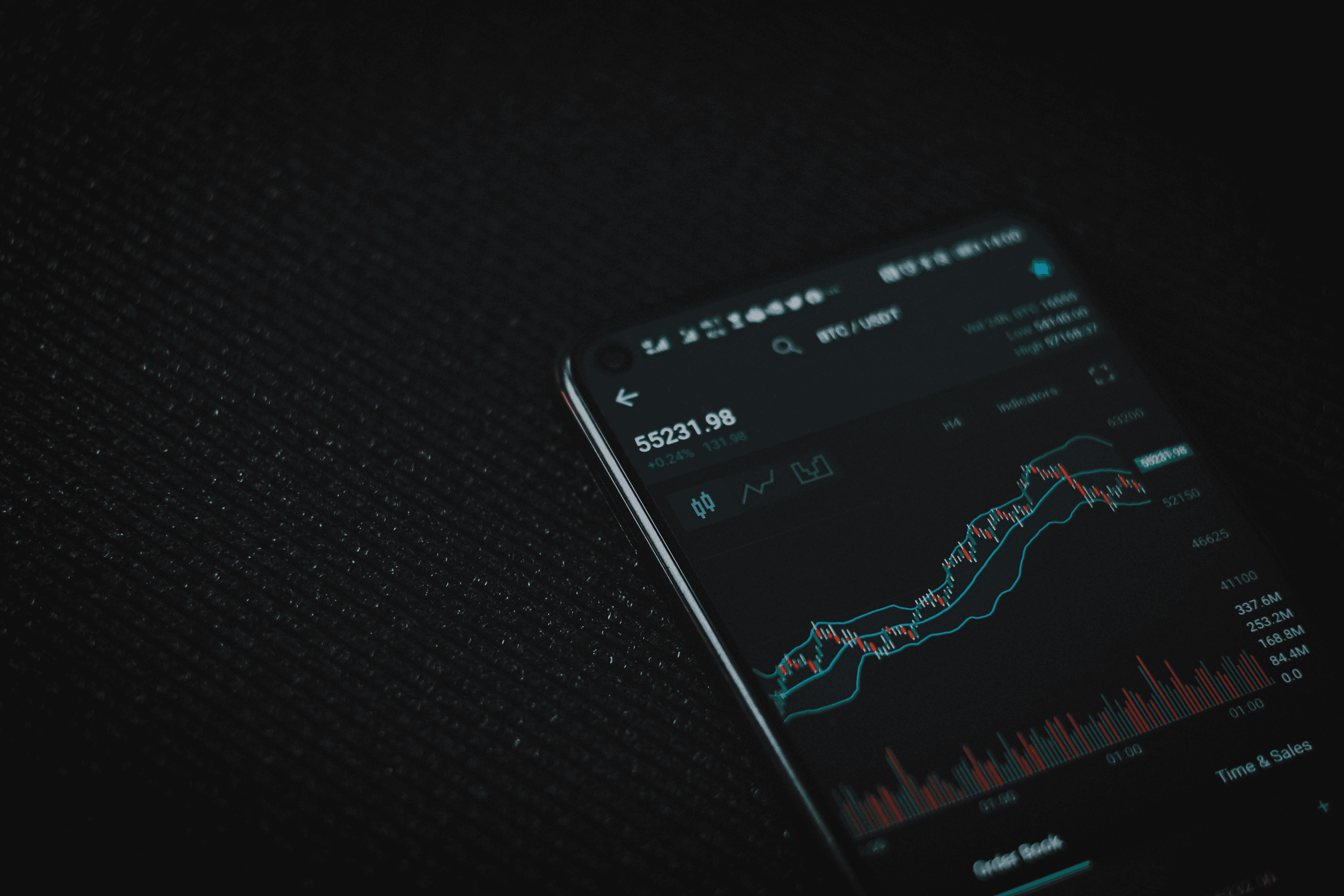 Black phone with a rising graph.