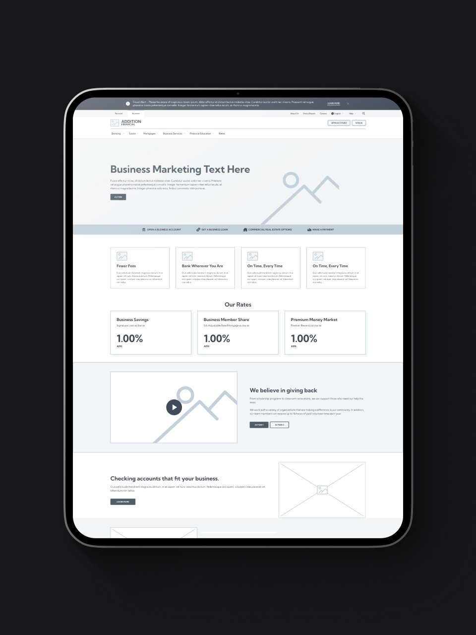 Addition Business Homepage Wireframe