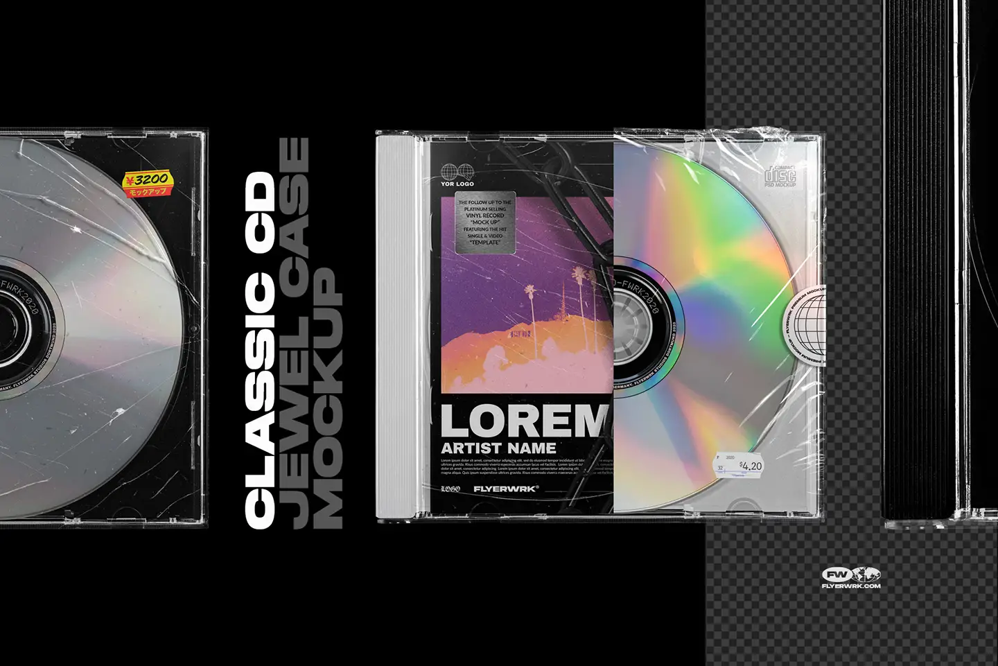CD jewel case mockup bundle classic case album cover design with disc