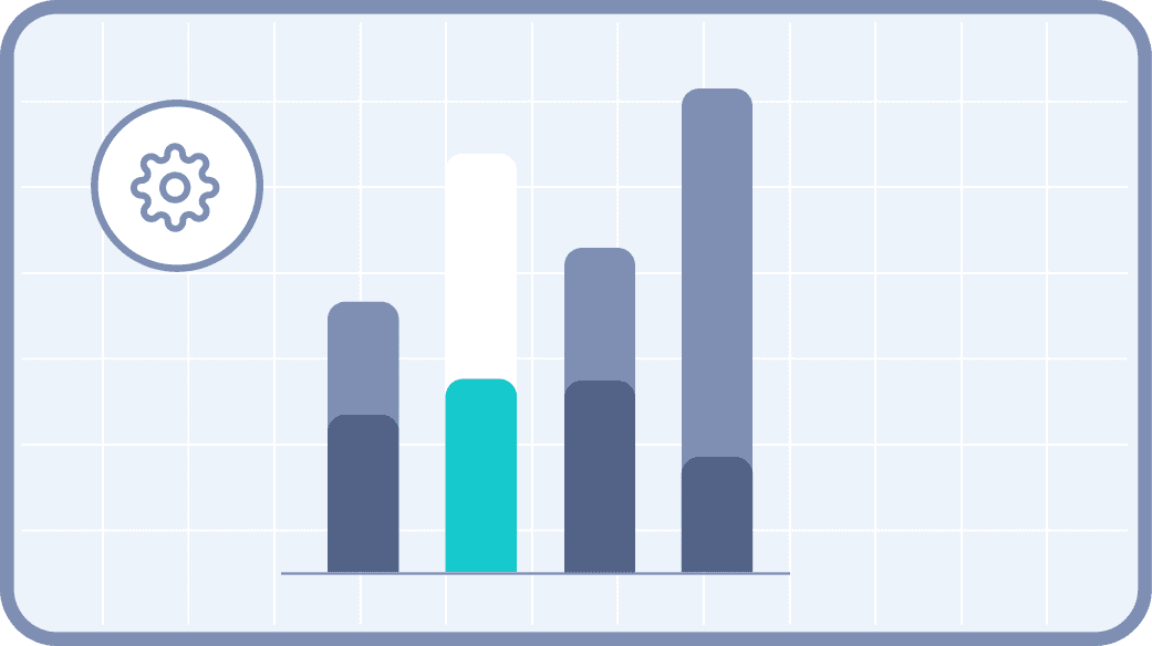 A digital illustration displaying a bar graph and a settings icon, symbolizing data analysis and customizable insights.