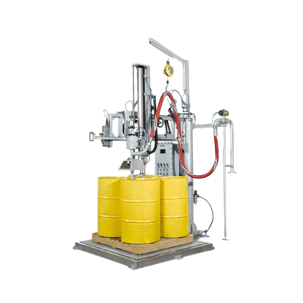 A semi-automatic, explosion-proof filling machine for drums and IBCs, the Semi-Auto Ex-Proof Pallet IBC Drum Filler, for industrial use in Malaysia.
