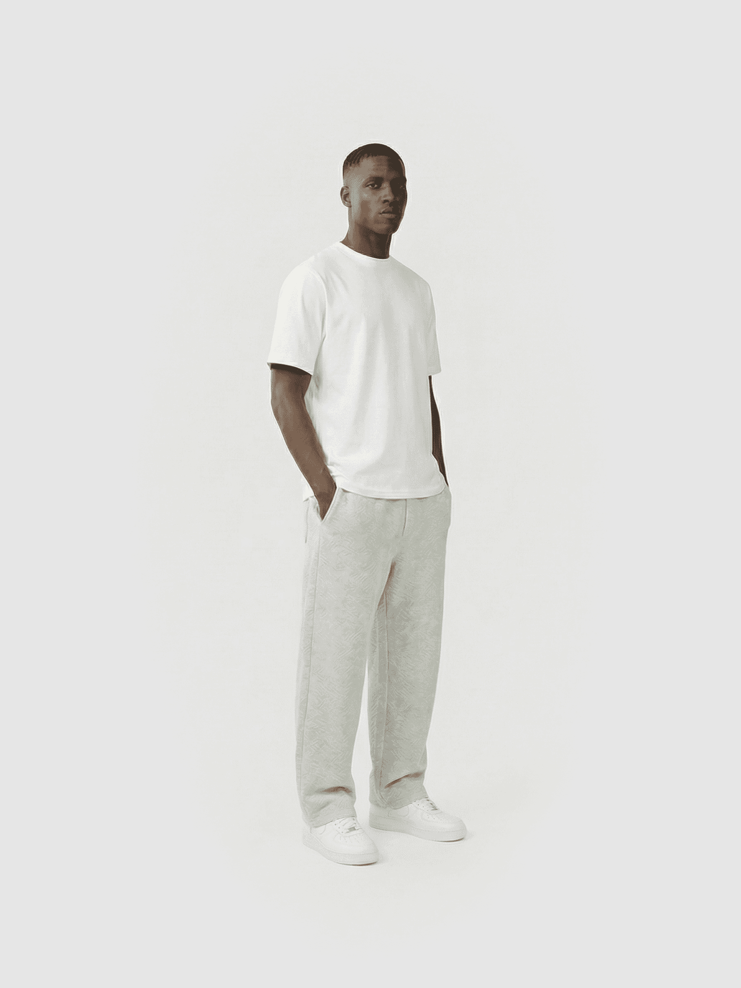 Heavyweight classic crew T-shirt in navy — front view on model.