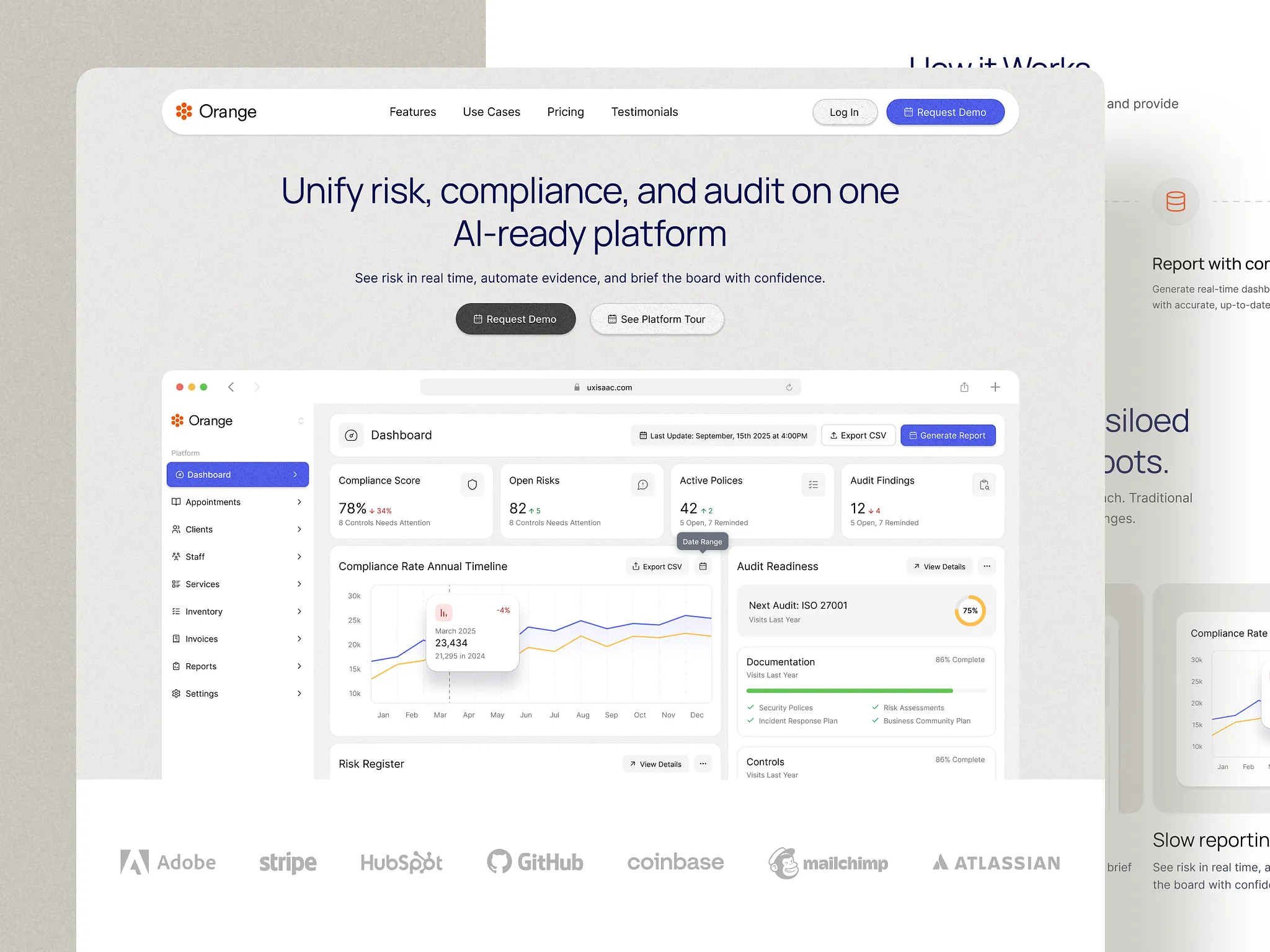 Clean SaaS landing page design showing product interface, value proposition, and primary CTA