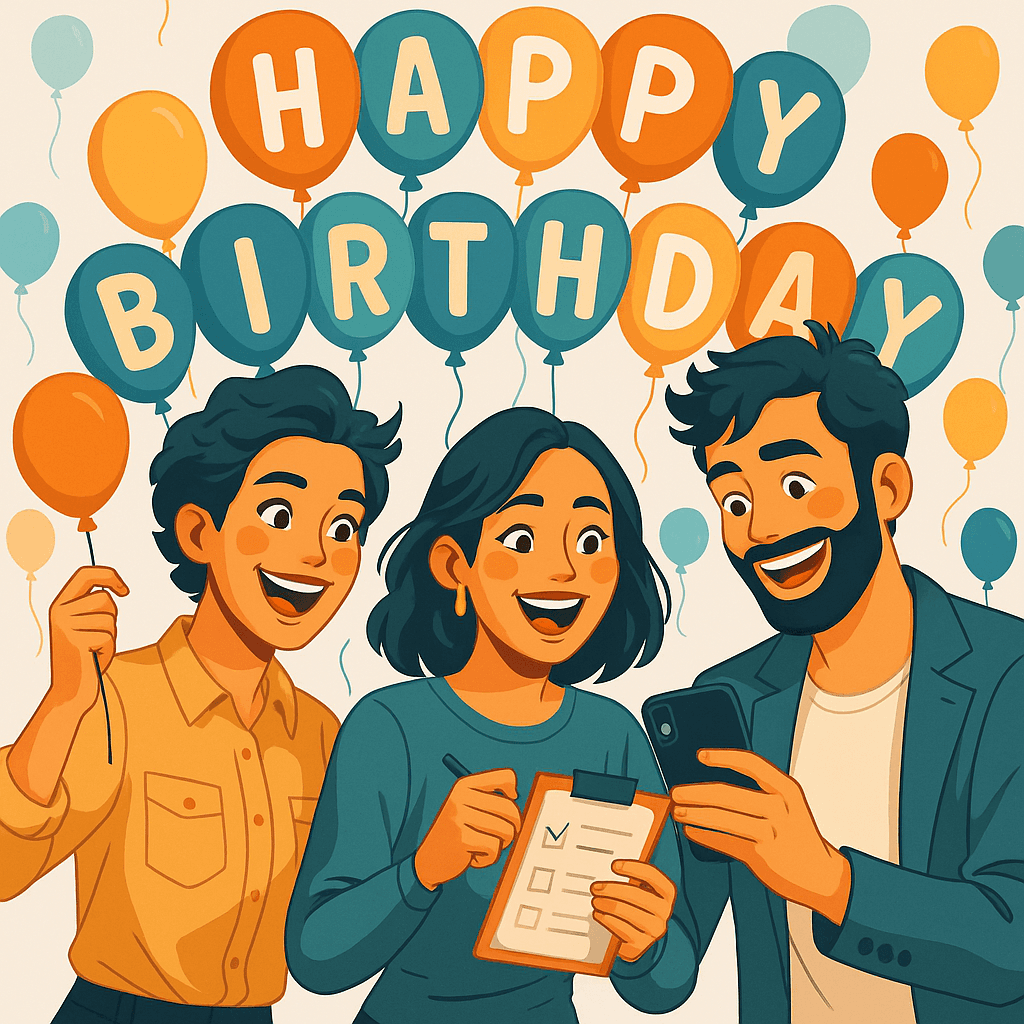 Friends on a birthday scavenger hunt