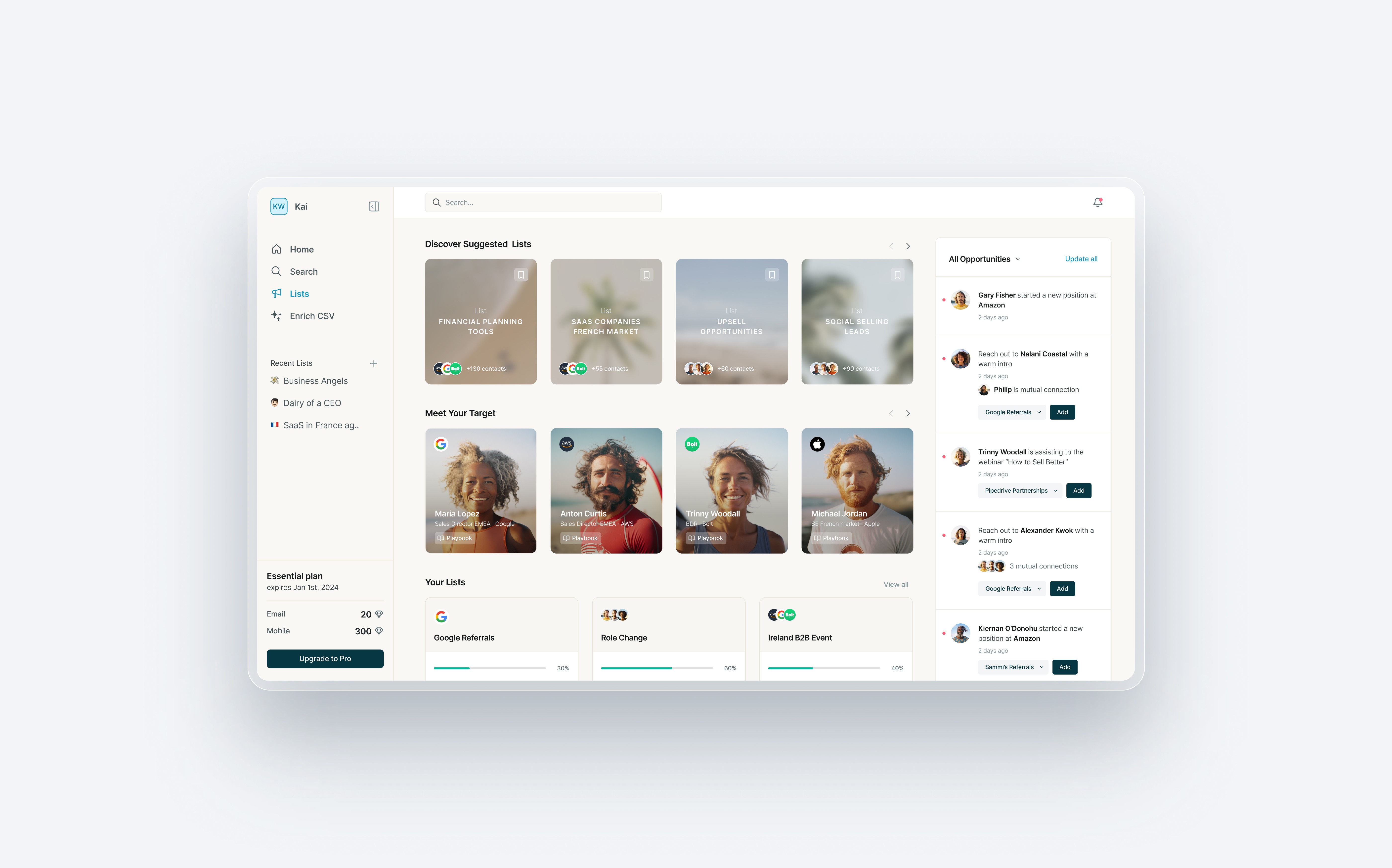 Surfe App Dashboard