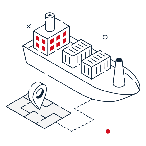 Icon showing vessel mobilisation with equipment loaded onto a ship