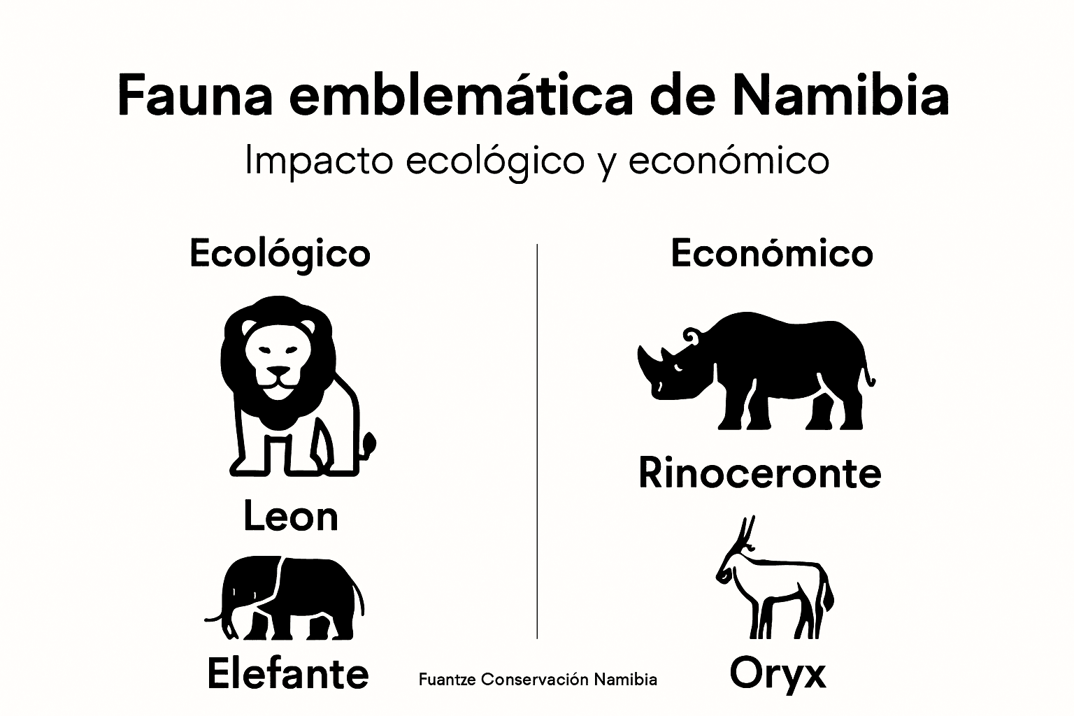 Infografía sobre cómo la fauna de Namibia influye en el medio ambiente y en la economía del país