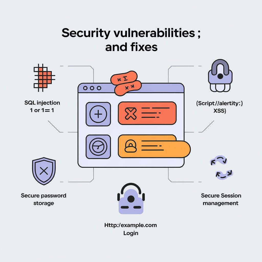 Web application security vulnerabilities and fixes