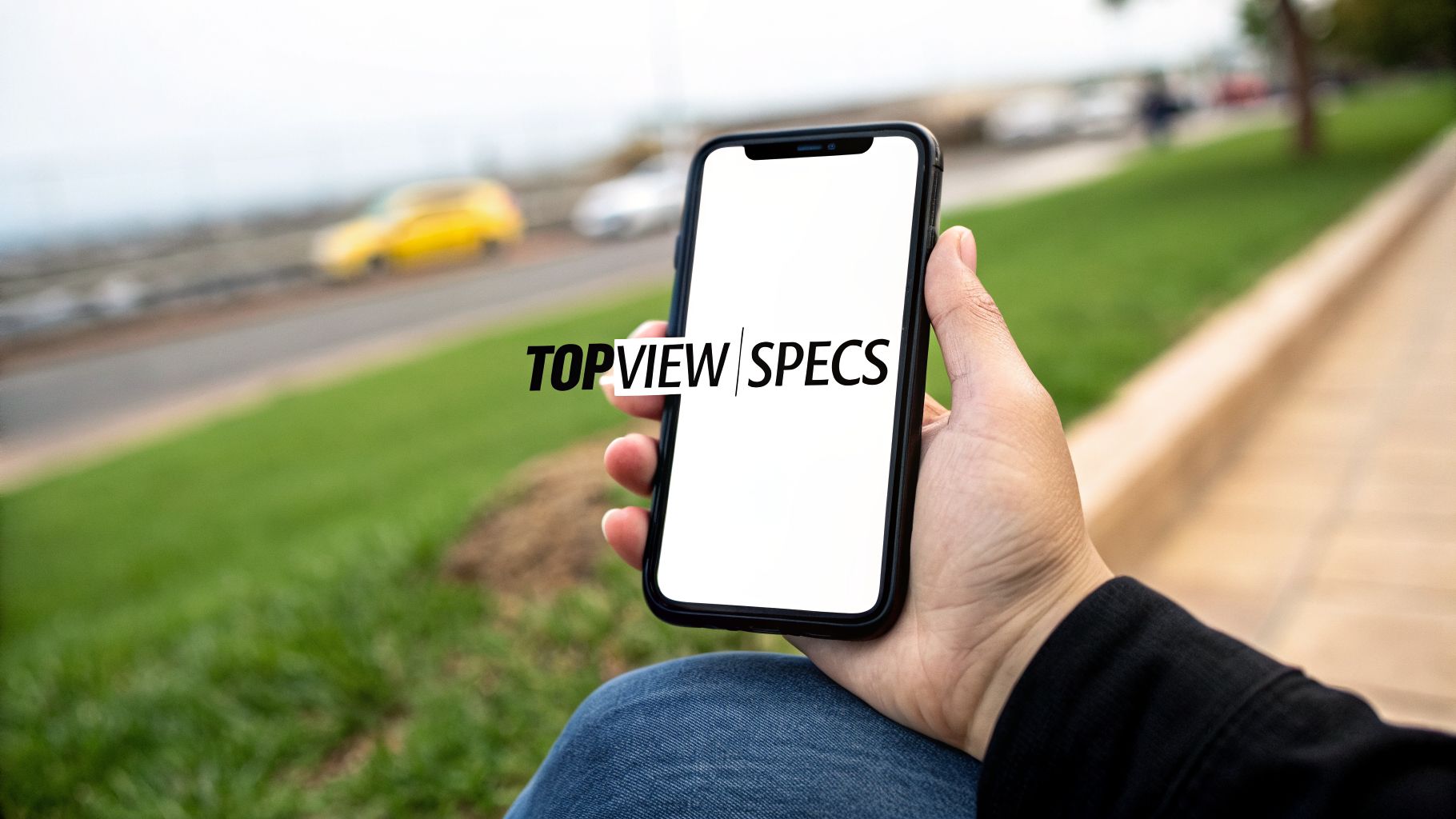 A person holds a smartphone displaying 