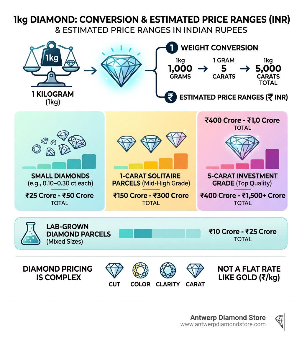1kg diamond to carat conversion and estimated price ranges in Indian rupees infographic
