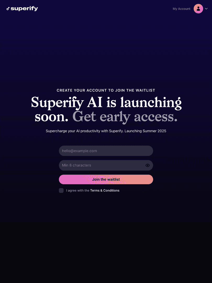 Thenty waitlist signup page for pre-launch membership access