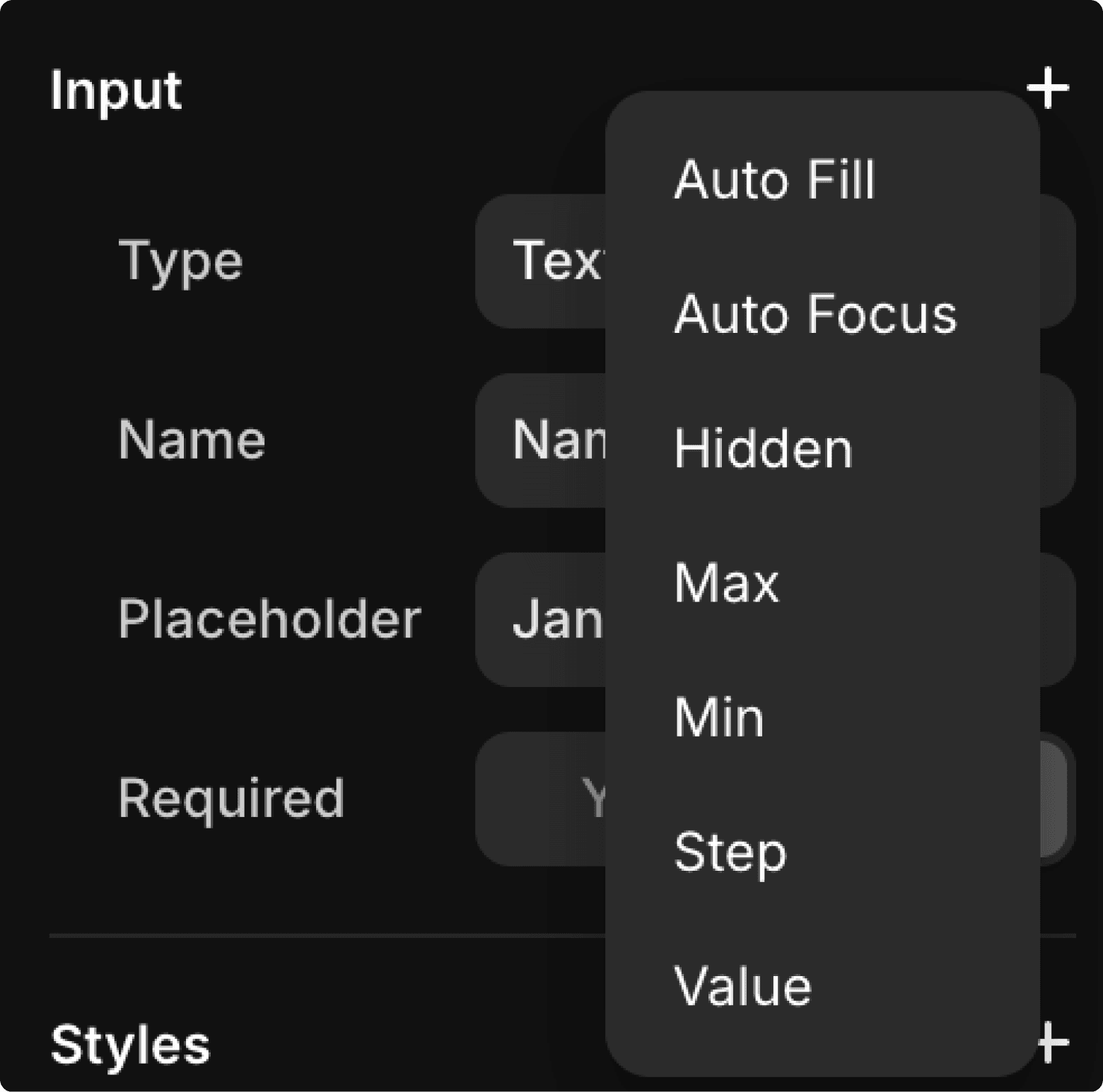 Framer form's additonal properties for a Text Input field