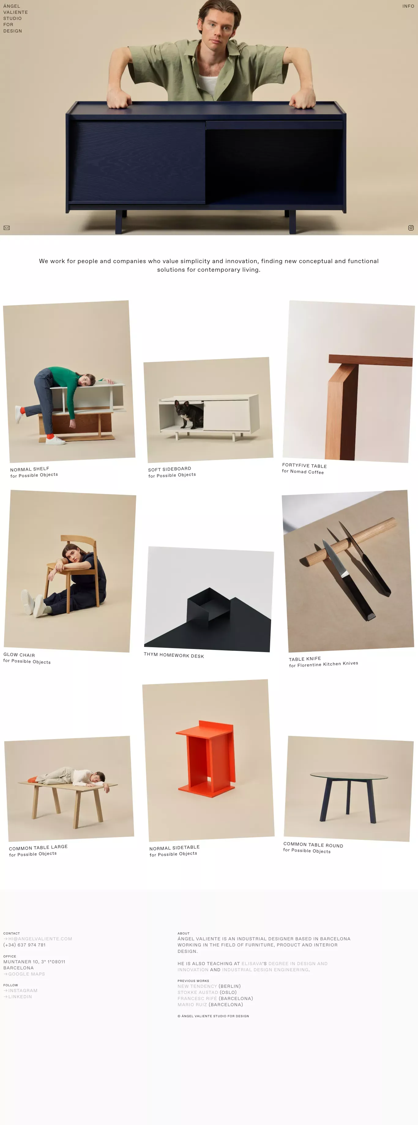 ANGEL VALIENTE STUDIO FOR DESIGN portfolio page screenshot showcasing Design and Furniture & Interiors design