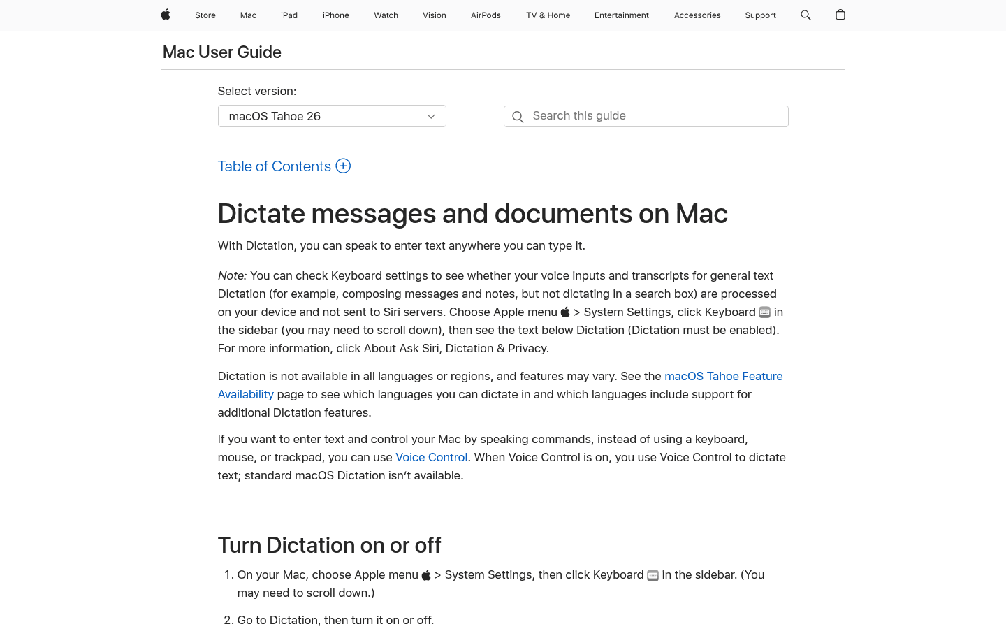 Mac Dictation official page screenshot