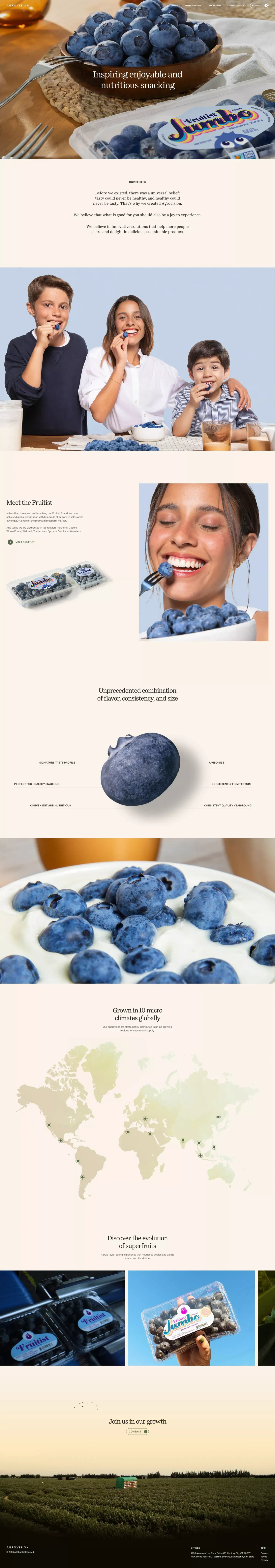 Agrovision landing page screenshot showcasing Food & Drinks design