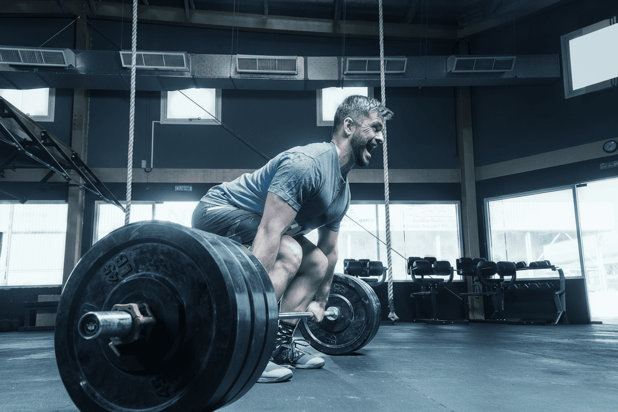 Athlete lifting weights in a gym, representing facility management for fitness and lifestyle centres.